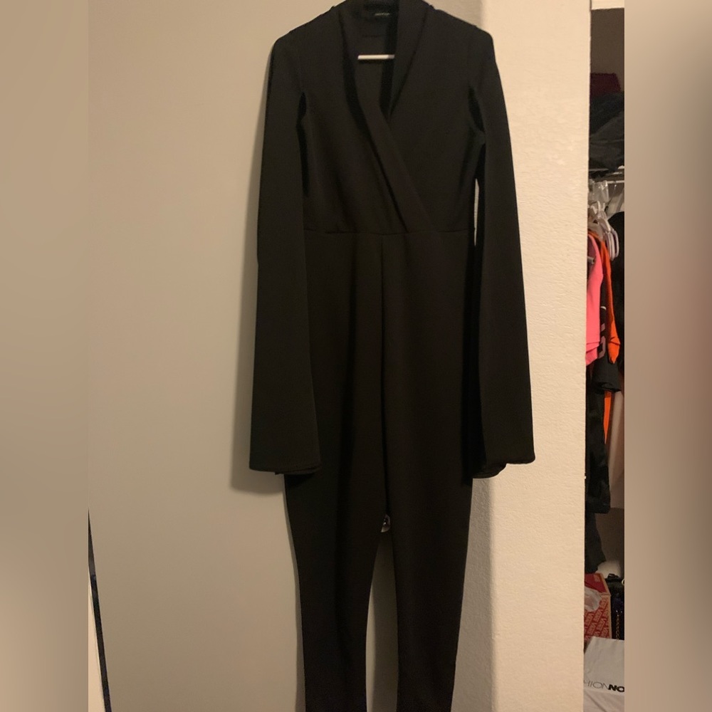 Black cape detailed jumpsuit
